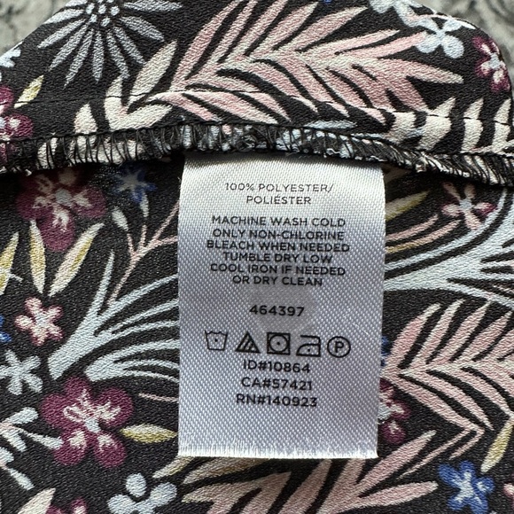 LOFT Black and Pink Leaf Print Blouse - Picture 3 of 4